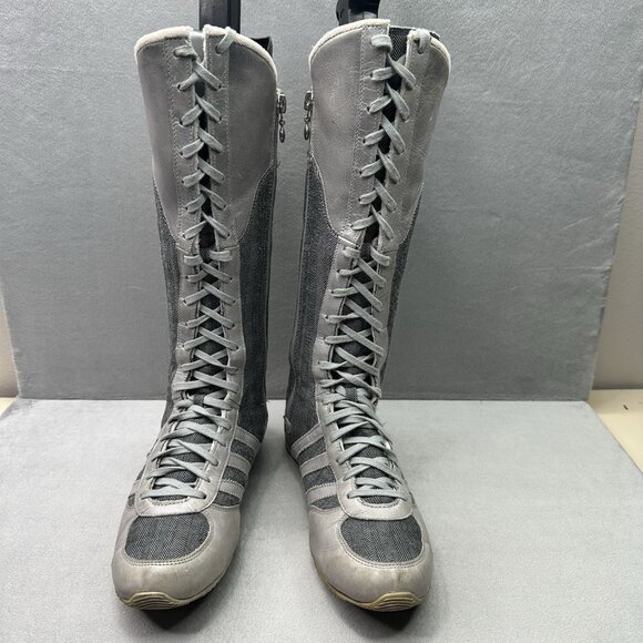 Vintage Adidas Midiru High Womens Size 6.5 Boxing Racing Boots Grey Leather Y2K - Picture 2 of 8
